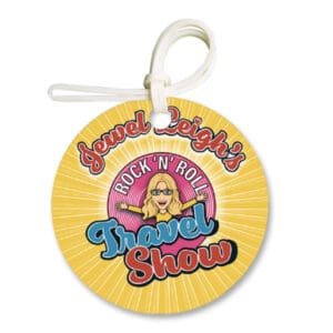 A round shaped tag with the words " sprout lights rock n roll travel show ".