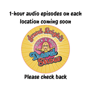 Travel show logo with upcoming audio episodes.