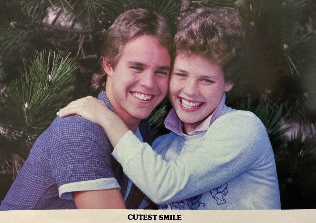 A photo from Jewel Leigh's senior high school yearbook of her and the boy who were voted "cutest smile."